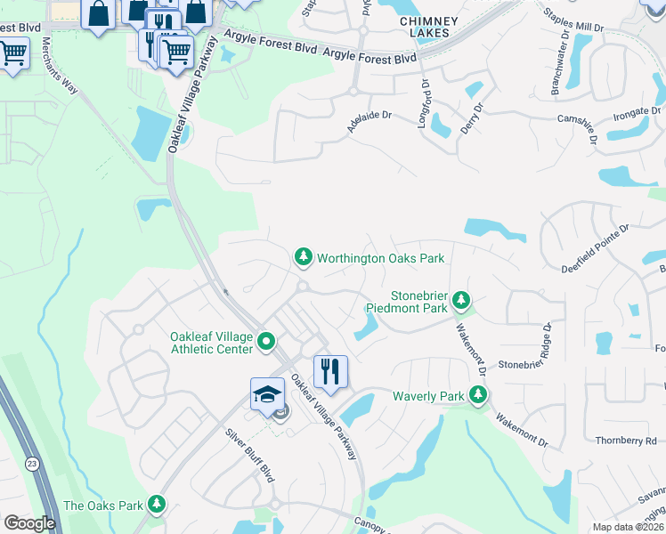 map of restaurants, bars, coffee shops, grocery stores, and more near 3120 Hearthstone Lane in Orange Park