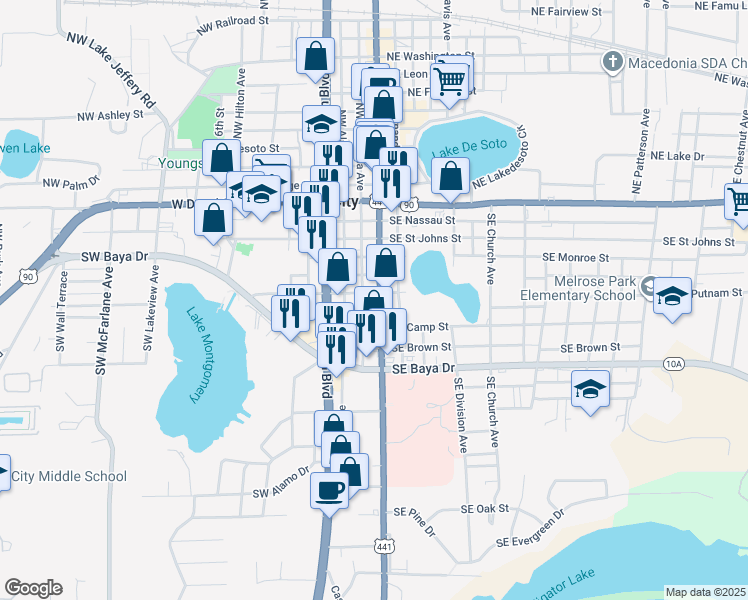 map of restaurants, bars, coffee shops, grocery stores, and more near 322 Southwest Columbia Avenue in Lake City