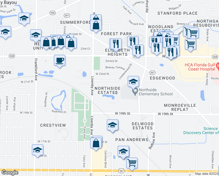 map of restaurants, bars, coffee shops, grocery stores, and more near 2014 Natalie Court in Panama City