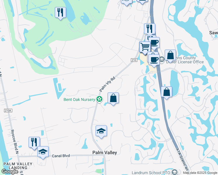 map of restaurants, bars, coffee shops, grocery stores, and more near 5125 Palm Valley Road in Ponte Vedra Beach