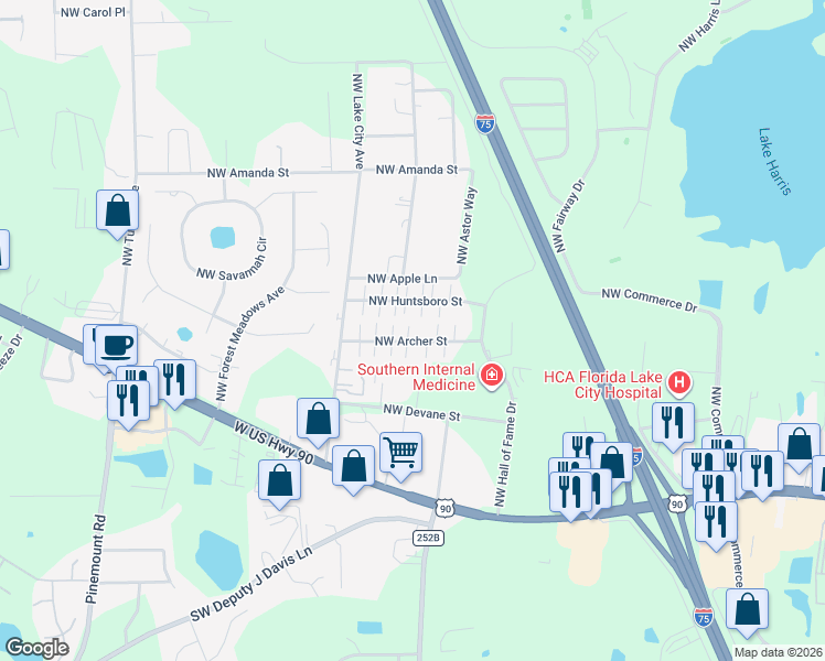 map of restaurants, bars, coffee shops, grocery stores, and more near 3753 Northwest Archer Street in Lake City
