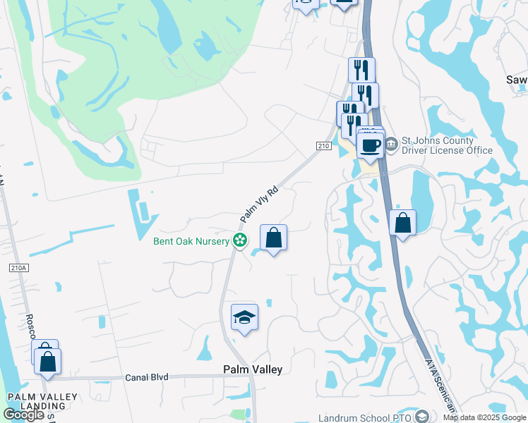 map of restaurants, bars, coffee shops, grocery stores, and more near 5125 Palm Valley Road in Ponte Vedra Beach