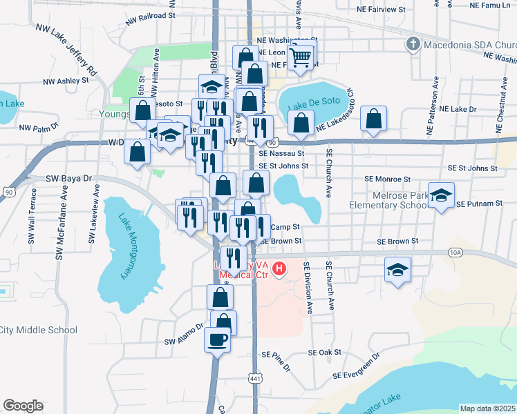 map of restaurants, bars, coffee shops, grocery stores, and more near 323 South Marion Avenue in Lake City