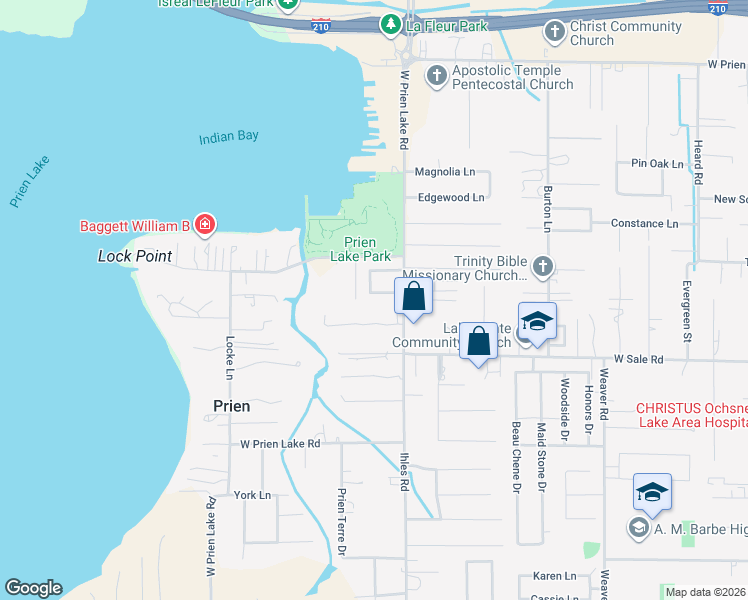map of restaurants, bars, coffee shops, grocery stores, and more near 2807 S Locke Point Dr in Lake Charles