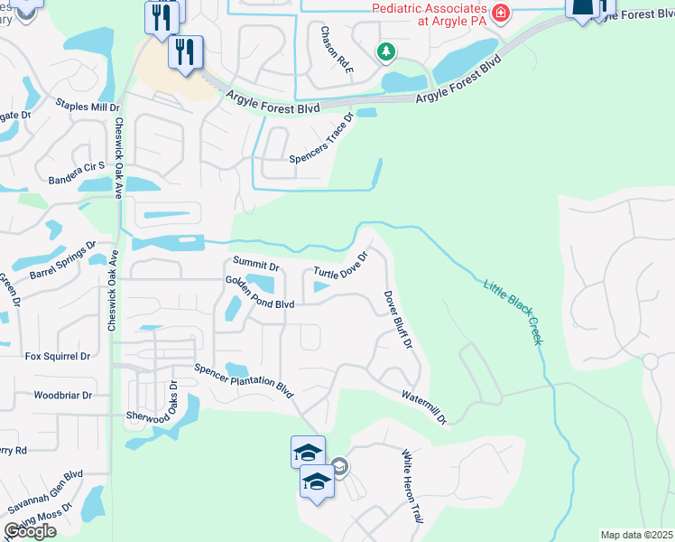map of restaurants, bars, coffee shops, grocery stores, and more near 322 Turtle Dove Drive in Orange Park