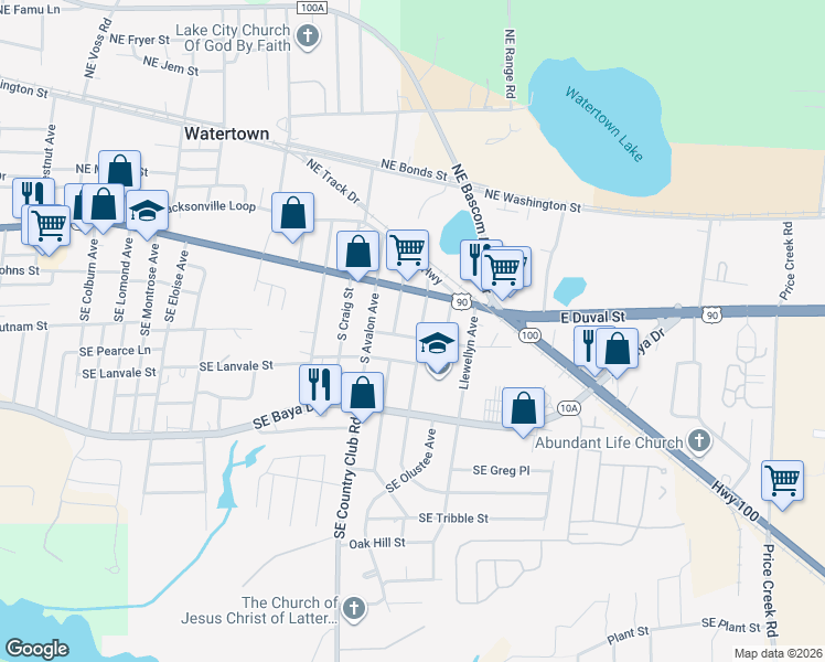 map of restaurants, bars, coffee shops, grocery stores, and more near 1-99 Southeast Cider Terrace in Lake City