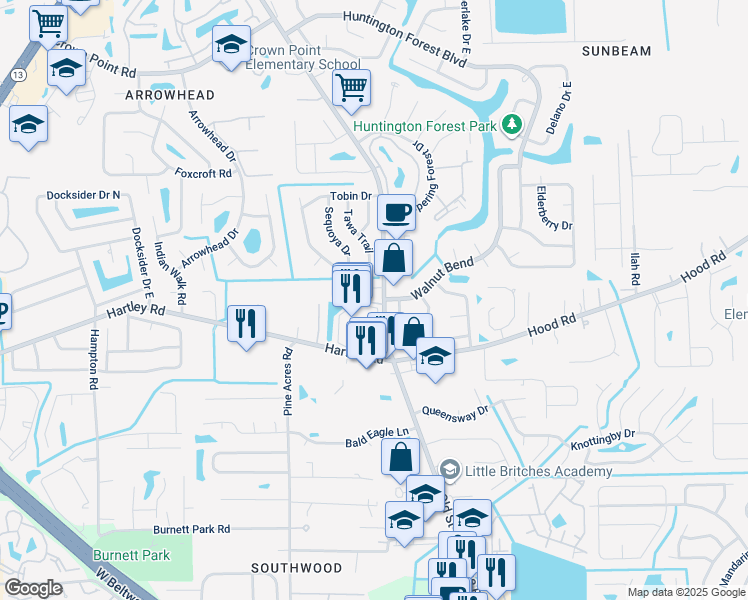 map of restaurants, bars, coffee shops, grocery stores, and more near 10448 Old Saint Augustine Road in Jacksonville