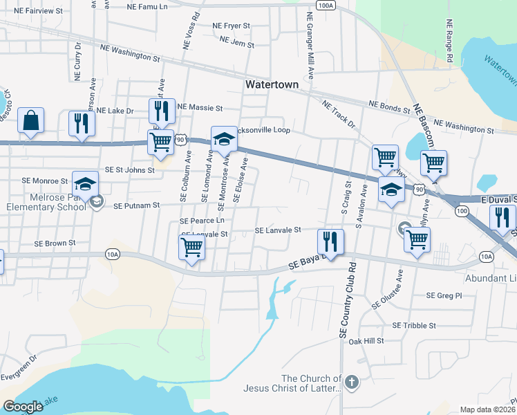 map of restaurants, bars, coffee shops, grocery stores, and more near 1604 Southeast Putnam Street in Lake City