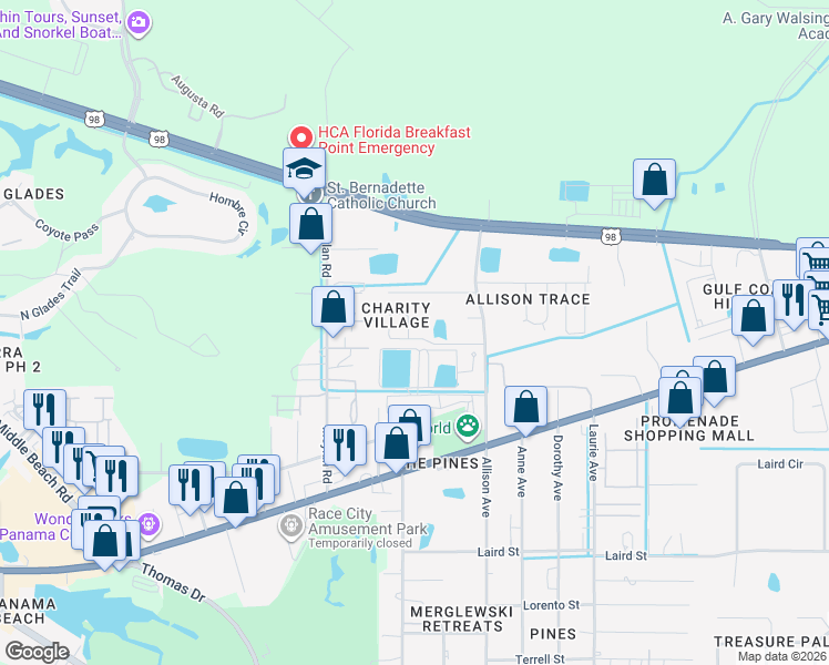 map of restaurants, bars, coffee shops, grocery stores, and more near 1633 Hope Circle in Panama City
