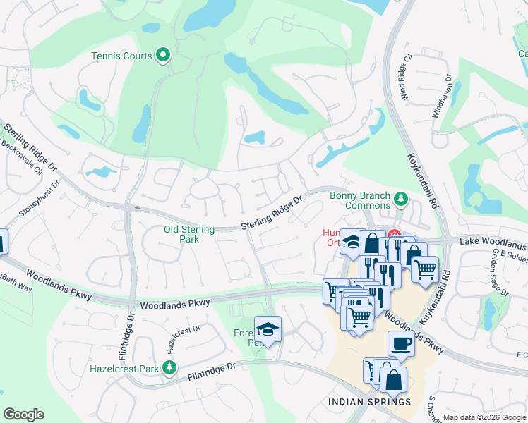 map of restaurants, bars, coffee shops, grocery stores, and more near 71 Angelique Way in Spring