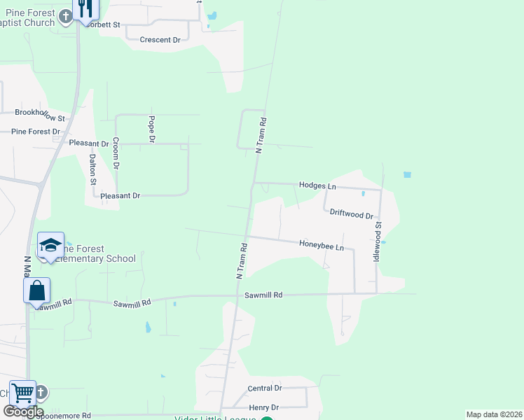 map of restaurants, bars, coffee shops, grocery stores, and more near 4410 North Tram Road in Vidor