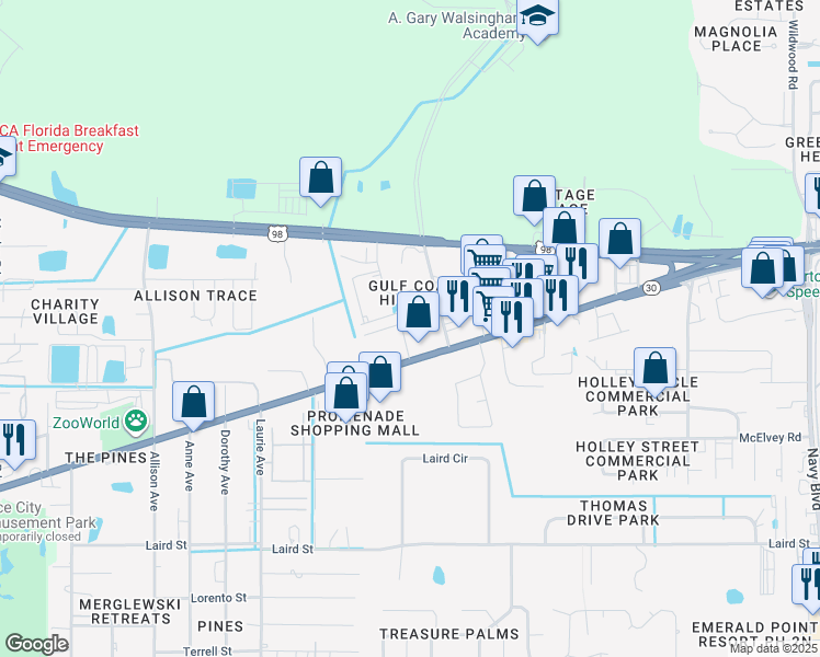 map of restaurants, bars, coffee shops, grocery stores, and more near 8121 Singletary Street in Panama City Beach