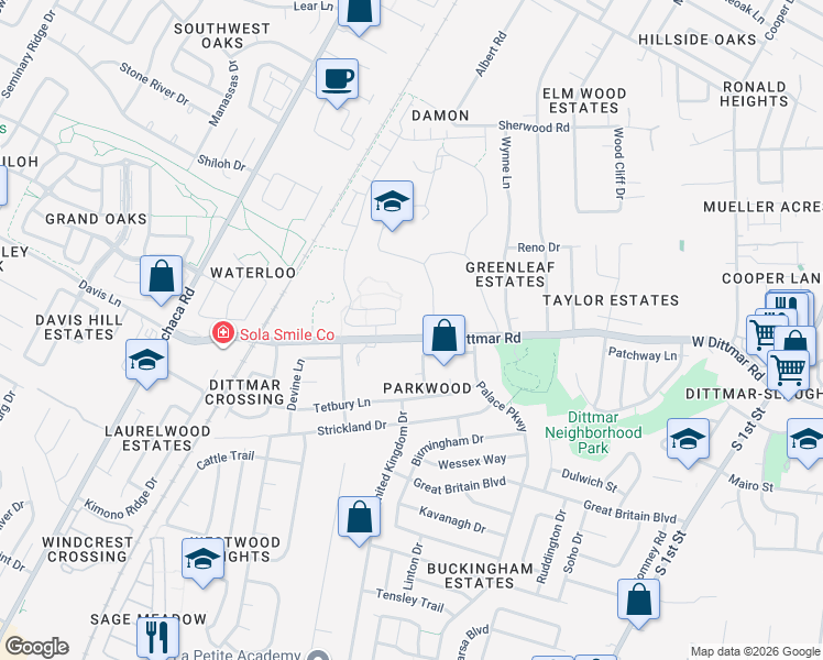 map of restaurants, bars, coffee shops, grocery stores, and more near 1200 West Dittmar Road in Austin