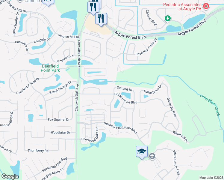 map of restaurants, bars, coffee shops, grocery stores, and more near 492 Summit Drive in Orange Park
