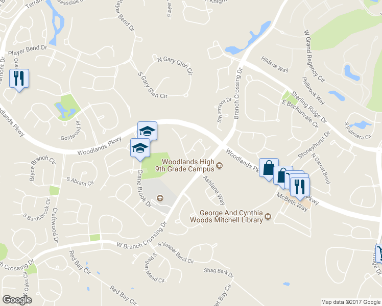 map of restaurants, bars, coffee shops, grocery stores, and more near 2 Scenic Brook Court in Spring