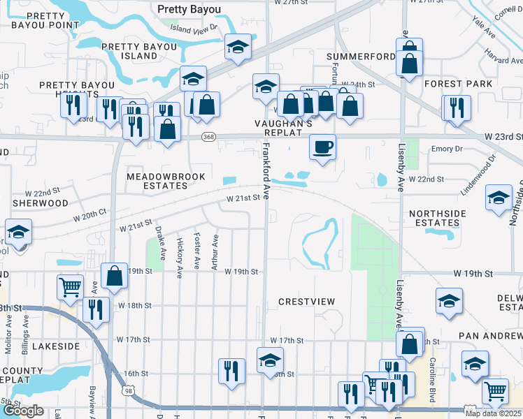 map of restaurants, bars, coffee shops, grocery stores, and more near 2019 Frankford Avenue in Panama City