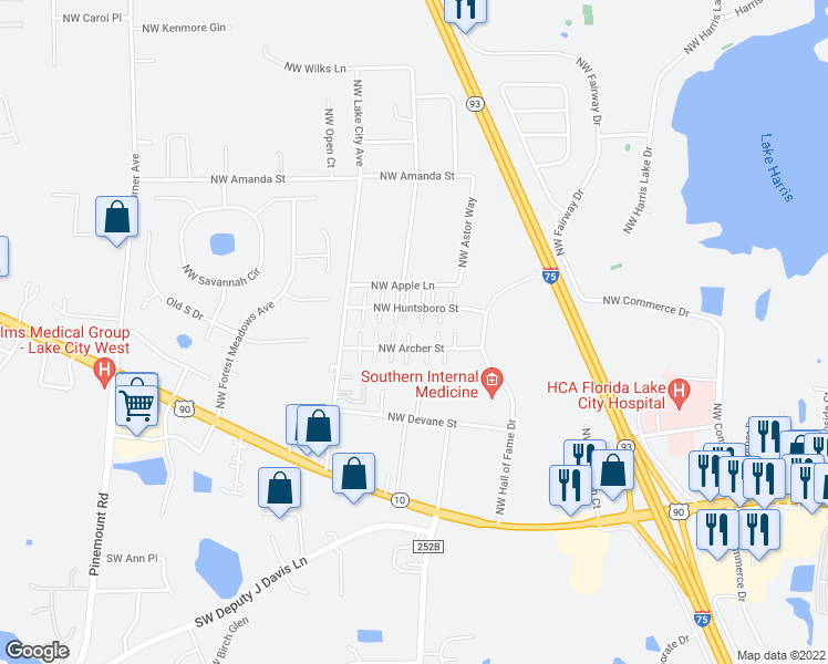 map of restaurants, bars, coffee shops, grocery stores, and more near 3753 Northwest Archer Street in Lake City