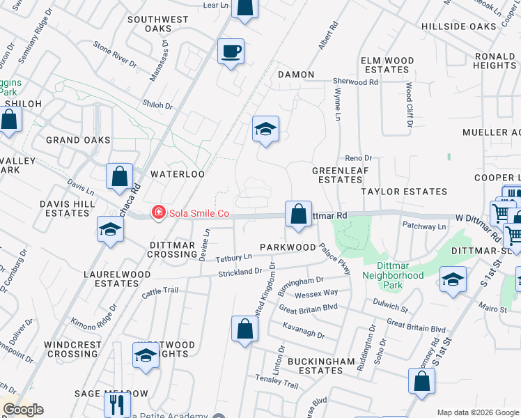 map of restaurants, bars, coffee shops, grocery stores, and more near 1200 West Dittmar Road in Austin
