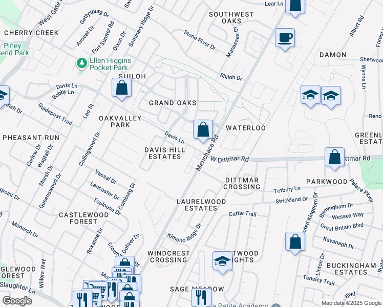 map of restaurants, bars, coffee shops, grocery stores, and more near 8700 Menchaca Road in Austin