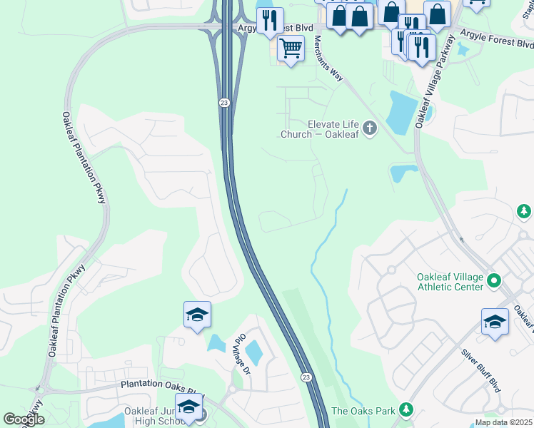 map of restaurants, bars, coffee shops, grocery stores, and more near Branan Field Chaffee Road in Orange Park