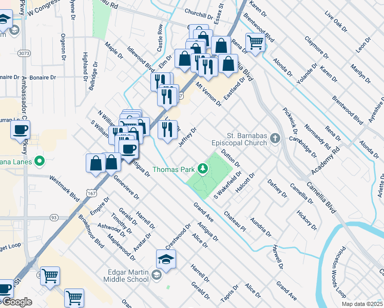map of restaurants, bars, coffee shops, grocery stores, and more near 209 Firmin Drive in Lafayette