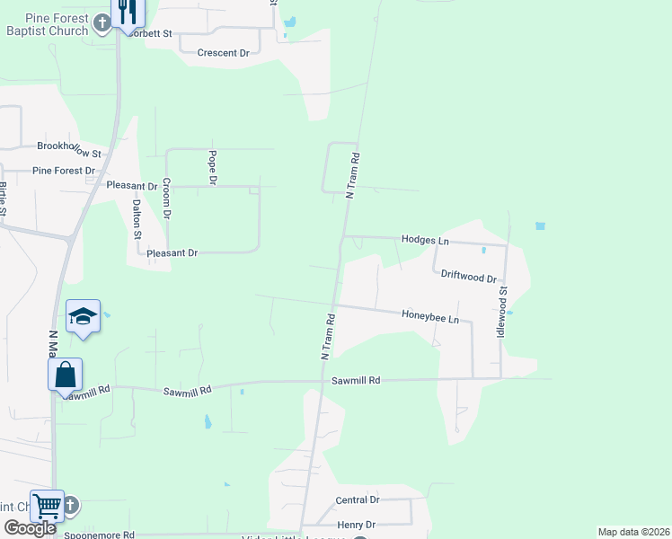 map of restaurants, bars, coffee shops, grocery stores, and more near 4405 North Tram Road in Vidor