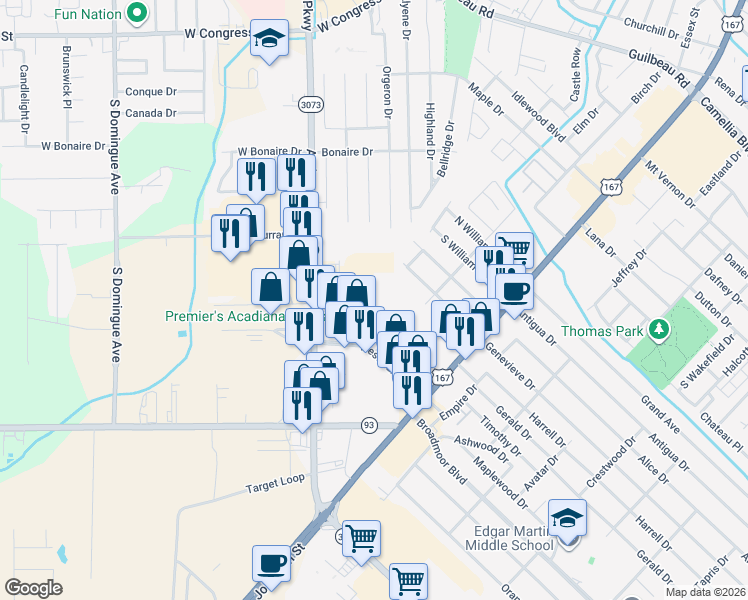 map of restaurants, bars, coffee shops, grocery stores, and more near 216 Landmark Street in Lafayette