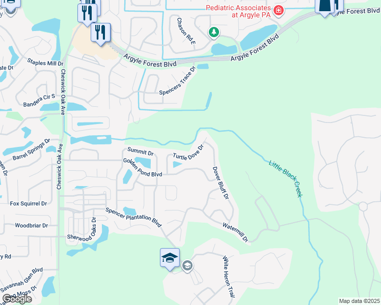 map of restaurants, bars, coffee shops, grocery stores, and more near 322 Turtle Dove Drive in Orange Park