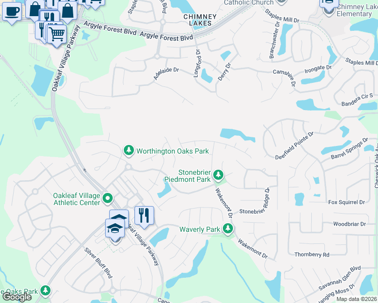 map of restaurants, bars, coffee shops, grocery stores, and more near 547 Millhouse Ln in Orange Park