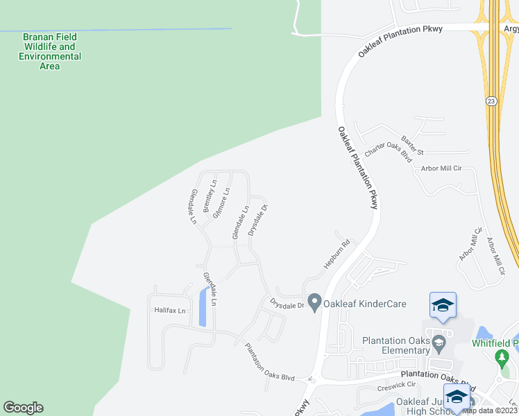 map of restaurants, bars, coffee shops, grocery stores, and more near 635 Drysdale Drive in Orange Park