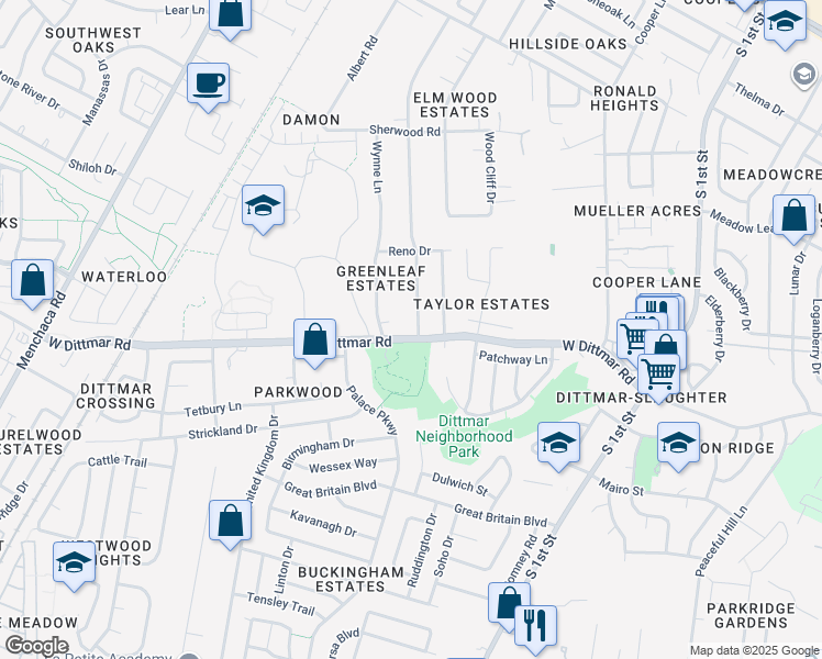 map of restaurants, bars, coffee shops, grocery stores, and more near 8006 Forest Wood Road in Austin