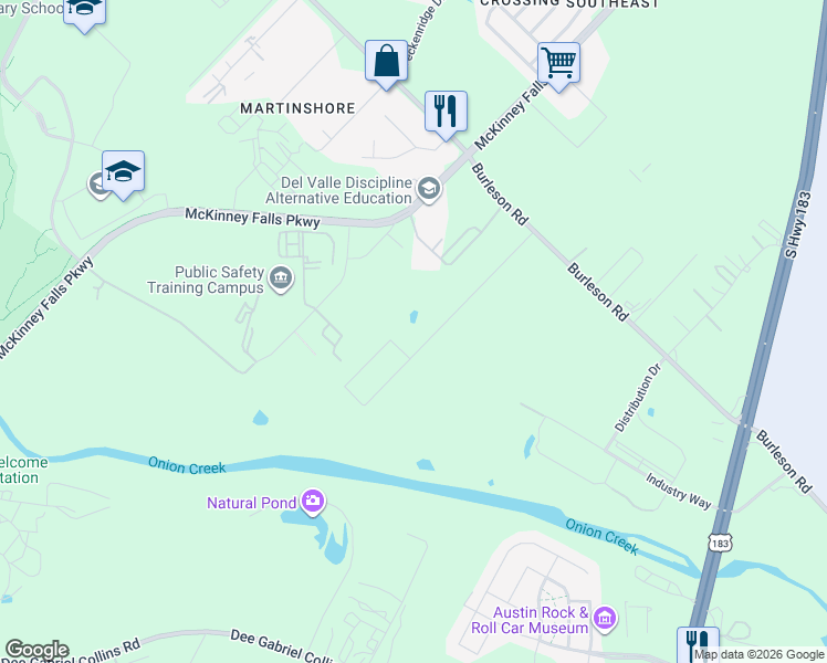 map of restaurants, bars, coffee shops, grocery stores, and more near 7811 Burleson Road in Austin