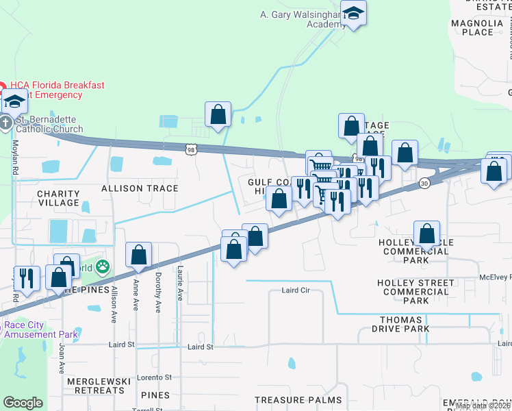 map of restaurants, bars, coffee shops, grocery stores, and more near 1774 Annabellas Drive in Panama City Beach