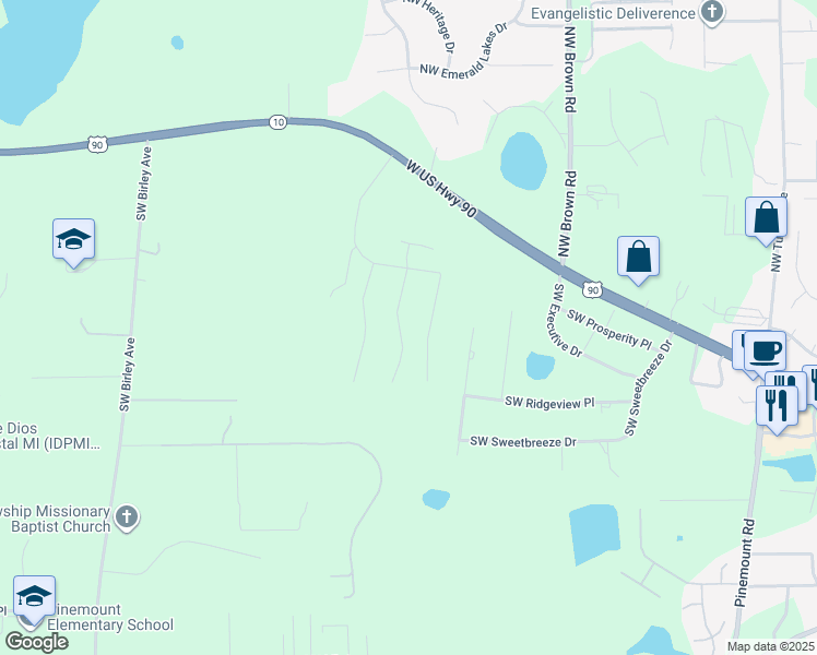 map of restaurants, bars, coffee shops, grocery stores, and more near 239 Southwest Fieldstone Court in Lake City