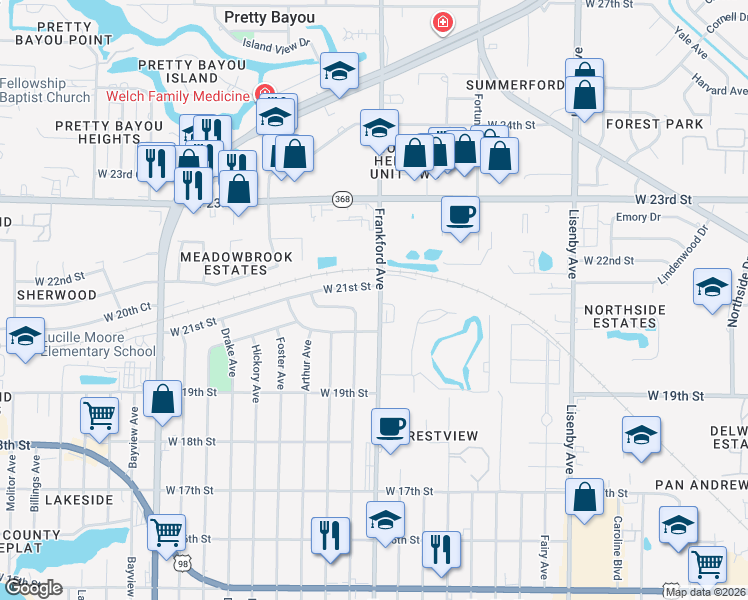 map of restaurants, bars, coffee shops, grocery stores, and more near 2019 Frankford Avenue in Panama City
