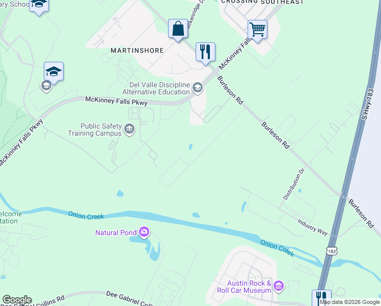 map of restaurants, bars, coffee shops, grocery stores, and more near 7811 Burleson Road in Austin