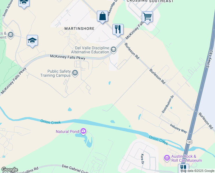 map of restaurants, bars, coffee shops, grocery stores, and more near 7811 Burleson Road in Austin