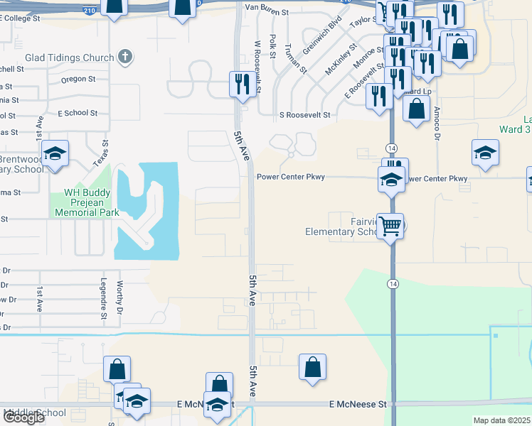 map of restaurants, bars, coffee shops, grocery stores, and more near 4101 5th Avenue in Lake Charles