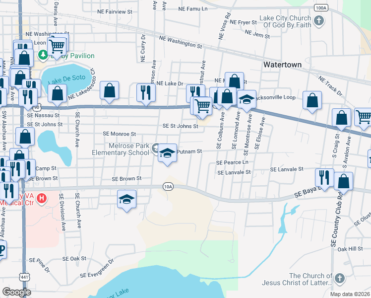 map of restaurants, bars, coffee shops, grocery stores, and more near 941 Southeast Putnam Street in Lake City
