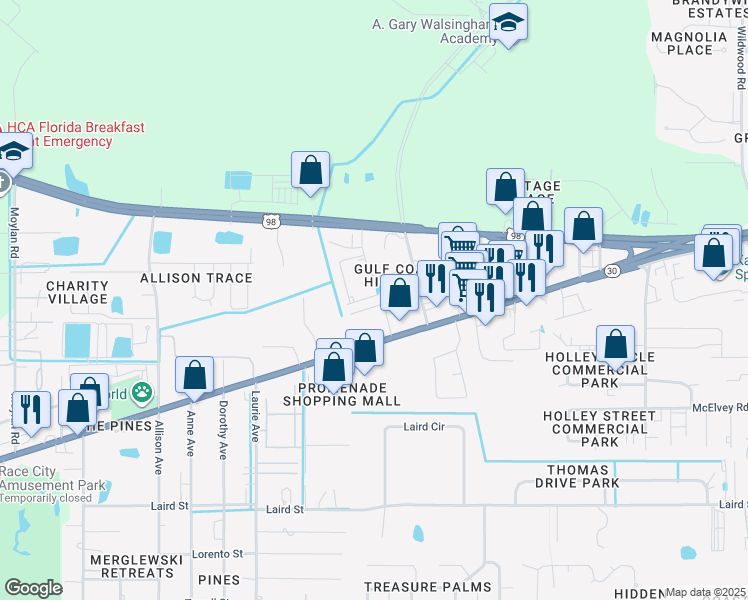 map of restaurants, bars, coffee shops, grocery stores, and more near 1778 Annabellas Drive in Panama City Beach