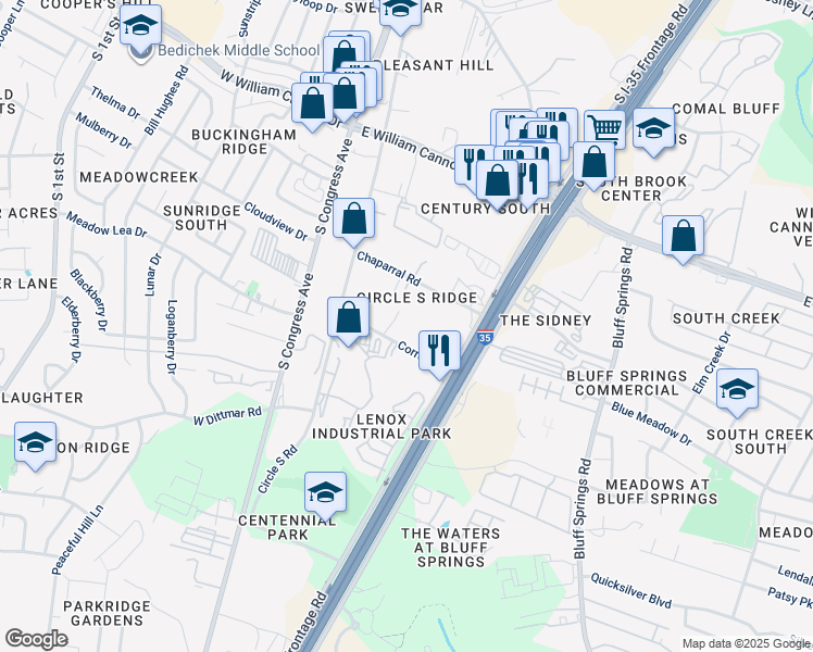 map of restaurants, bars, coffee shops, grocery stores, and more near 508 Corral Lane in Austin