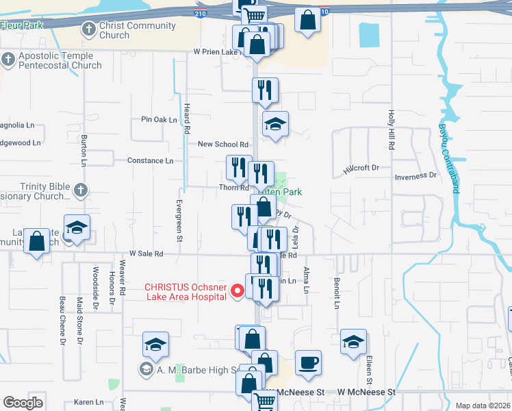 map of restaurants, bars, coffee shops, grocery stores, and more near 1898 Cappy Drive in Lake Charles