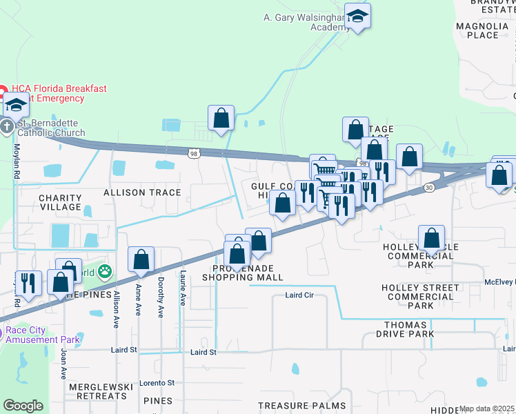 map of restaurants, bars, coffee shops, grocery stores, and more near 1778 Annabellas Drive in Panama City Beach