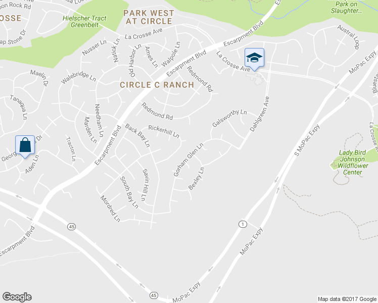 map of restaurants, bars, coffee shops, grocery stores, and more near 5760 Gorham Glen Lane in Austin