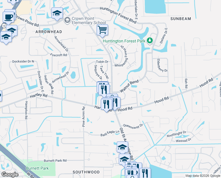map of restaurants, bars, coffee shops, grocery stores, and more near 10455 Old Saint Augustine Road in Jacksonville