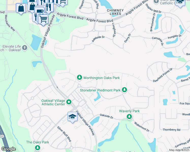 map of restaurants, bars, coffee shops, grocery stores, and more near 3108 Hearthstone Lane in Orange Park