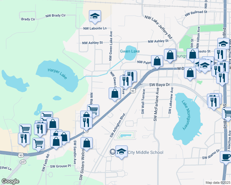map of restaurants, bars, coffee shops, grocery stores, and more near 183 NW Gwen Lake Ave in Lake City