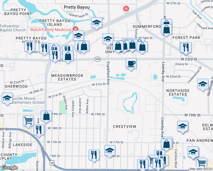 map of restaurants, bars, coffee shops, grocery stores, and more near 2019 Frankford Avenue in Panama City