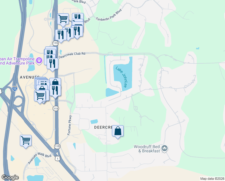 map of restaurants, bars, coffee shops, grocery stores, and more near 7757 Watermark Lane South in Jacksonville
