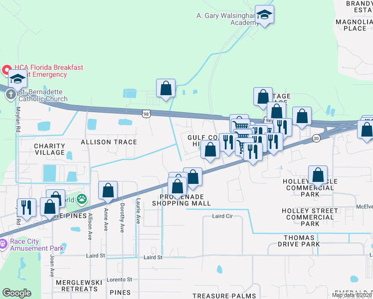 map of restaurants, bars, coffee shops, grocery stores, and more near 1778 Annabellas Drive in Panama City Beach